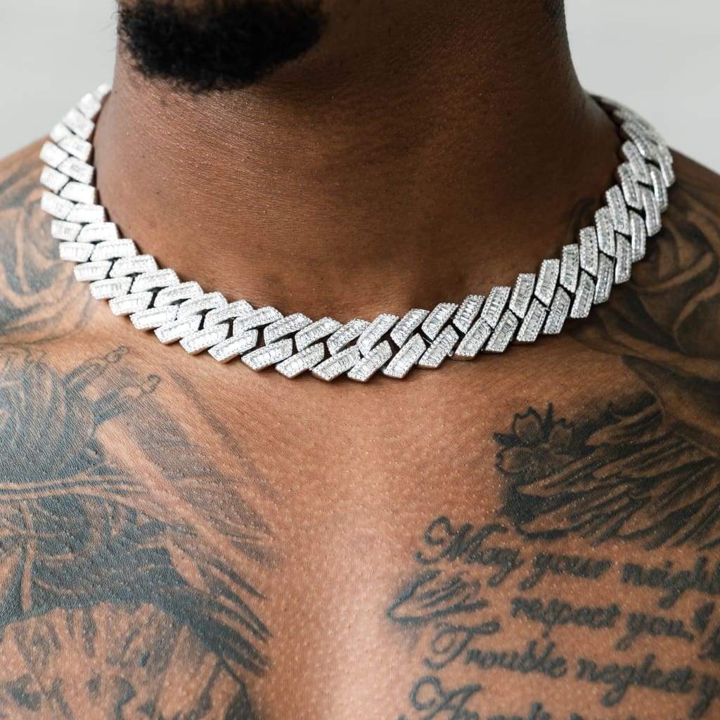 19mm Moissanite Prong Baguette Cuban Chain