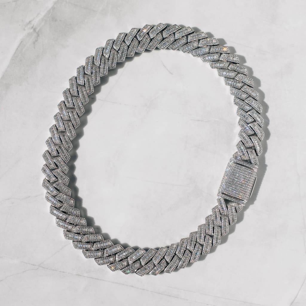19mm Moissanite Prong Baguette Cuban Chain