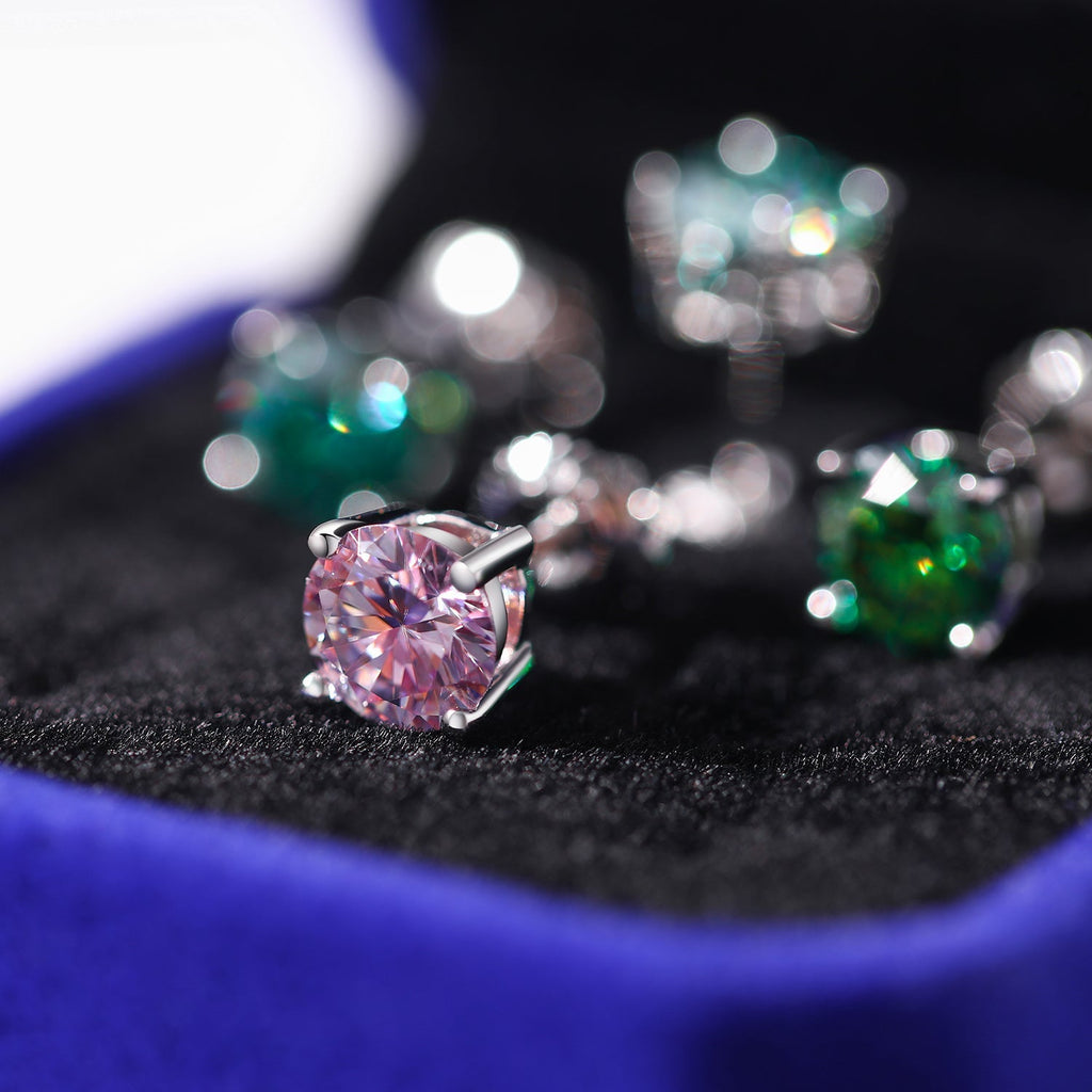 PINK VVS ROUND 1CT EARRINGS  - White Gold Vermeil