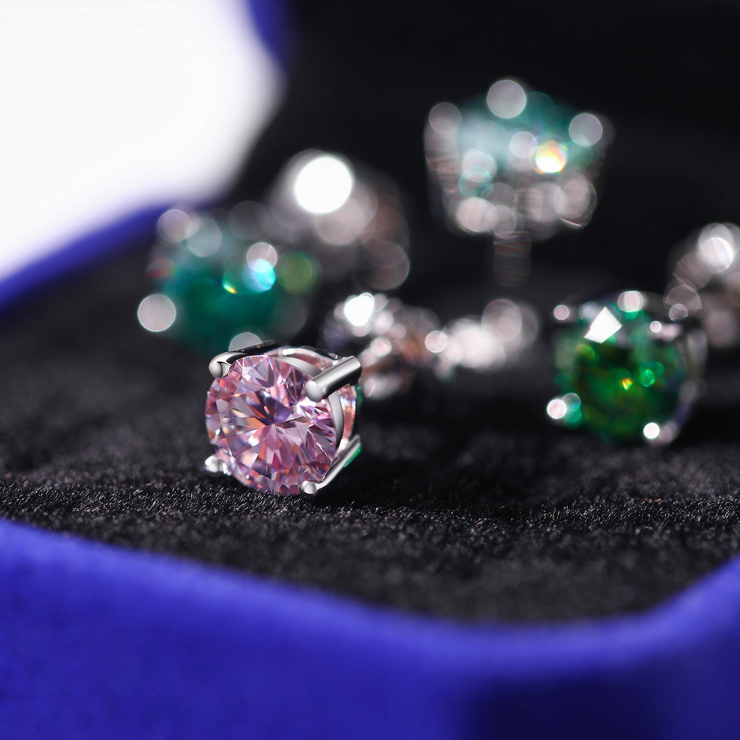 PINK VVS ROUND 1CT EARRINGS  - White Gold Vermeil