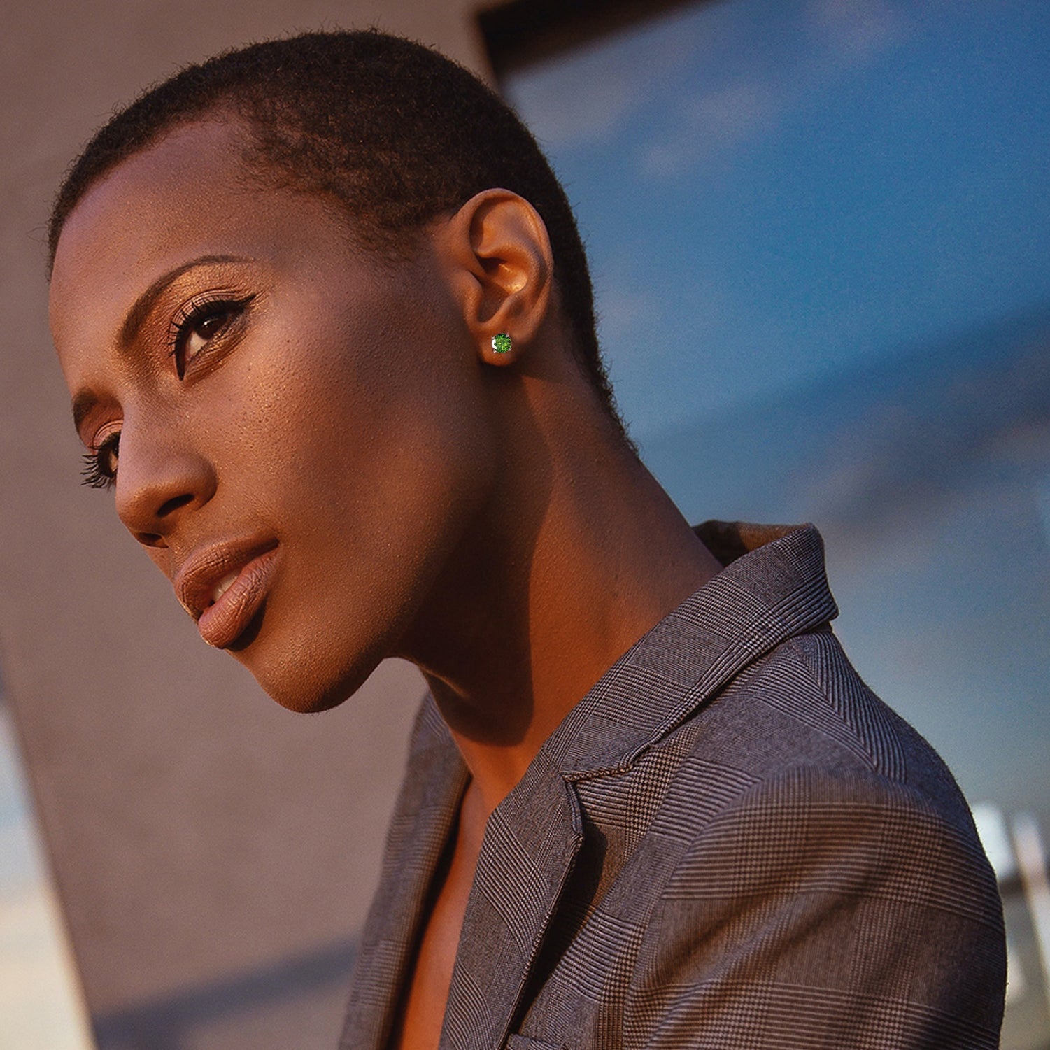 GREEN VVS ROUND 1CT EARRINGS  - White Gold Vermeil