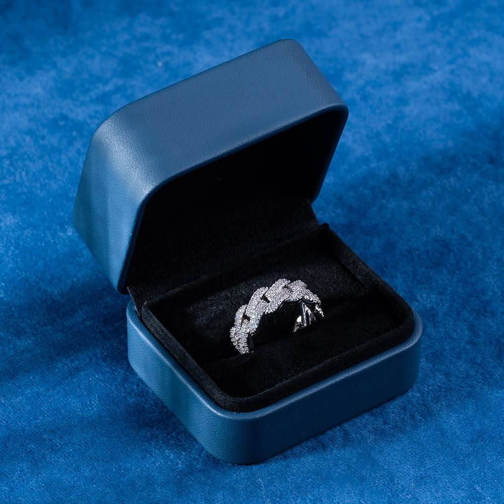 VVS Moissanite 2-Row Prong Cuban Link Ring